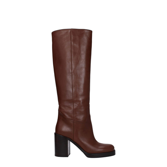 Prada Brown Leather High Heel Boots - SMARTMARTNZ