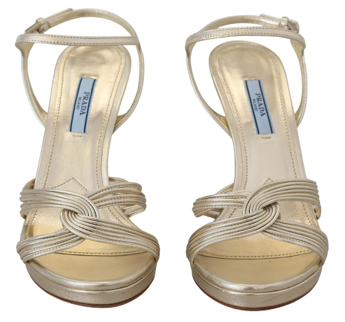 Prada Gold Leather Sandals Ankle Strap Heels Stiletto Sandal - SMARTMARTNZ