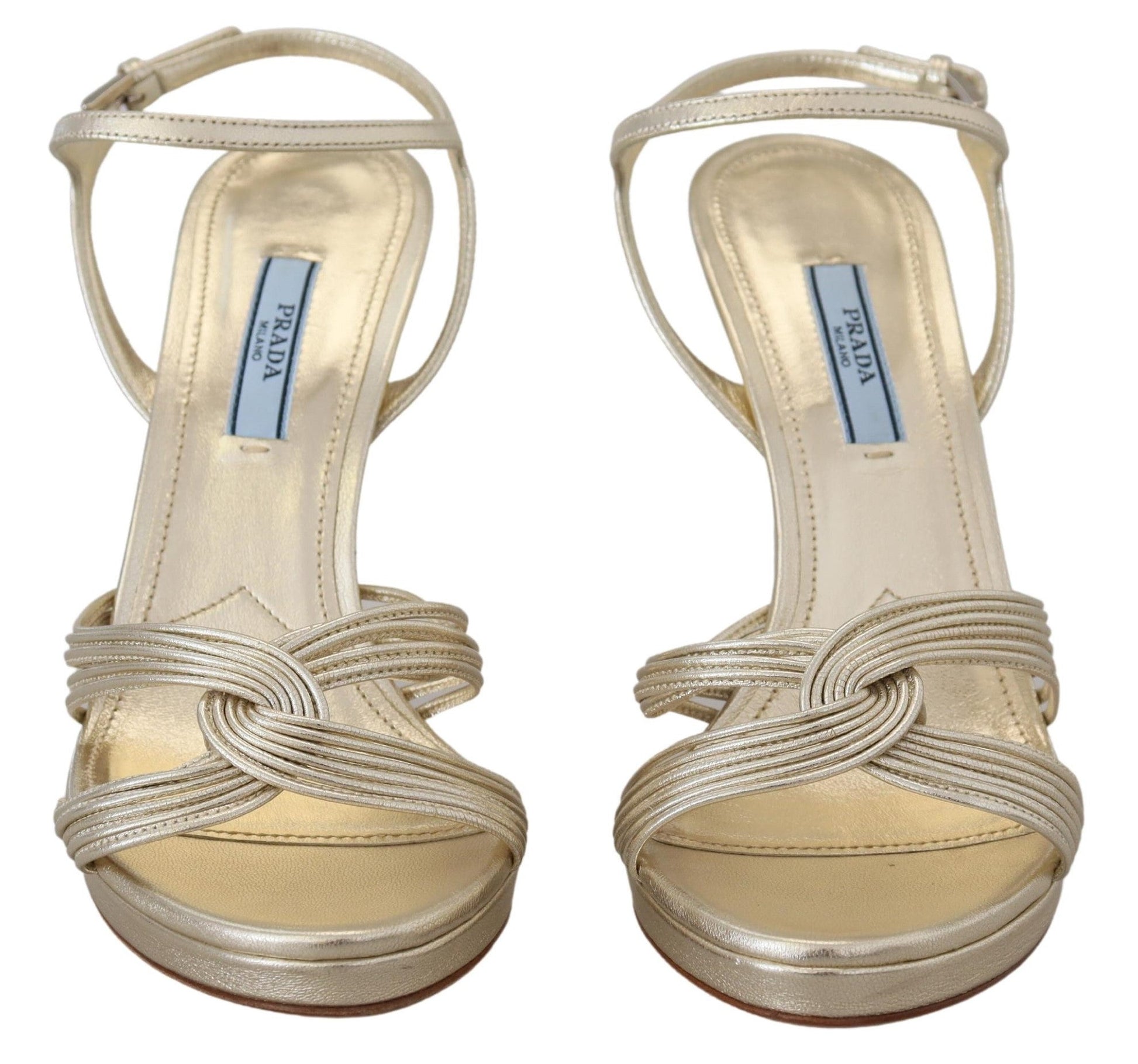 Prada Gold Leather Sandals Ankle Strap Heels Stiletto Sandal - SMARTMARTNZ