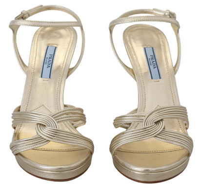 Prada Gold Leather Sandals Ankle Strap Heels Stiletto Sandal - SMARTMARTNZ
