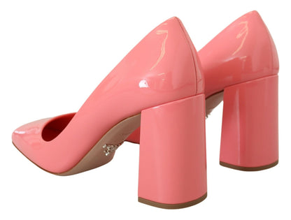 Prada Pink Patent Leather Block Heels Pumps Classic - SMARTMARTNZ