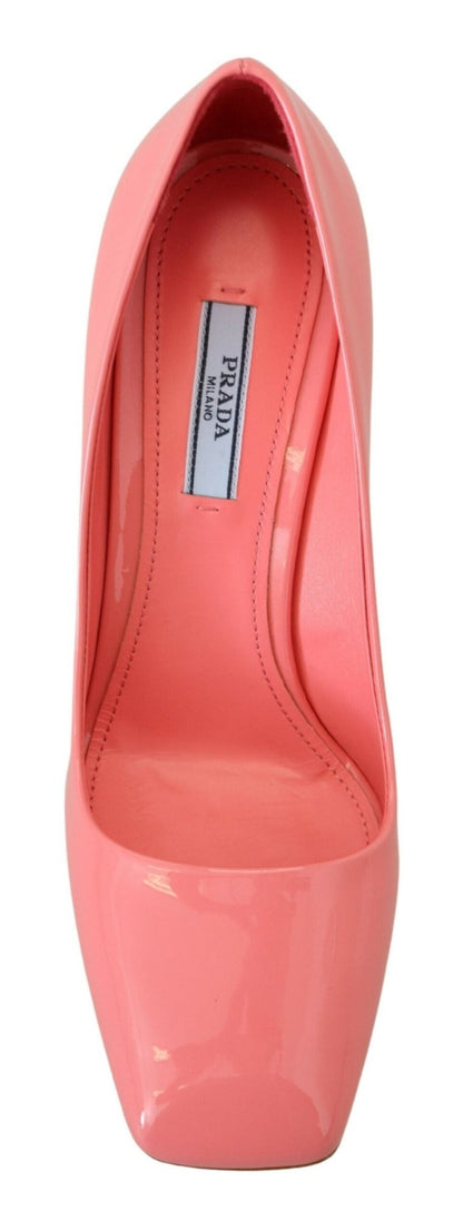 Prada Pink Patent Leather Block Heels Pumps Classic - SMARTMARTNZ