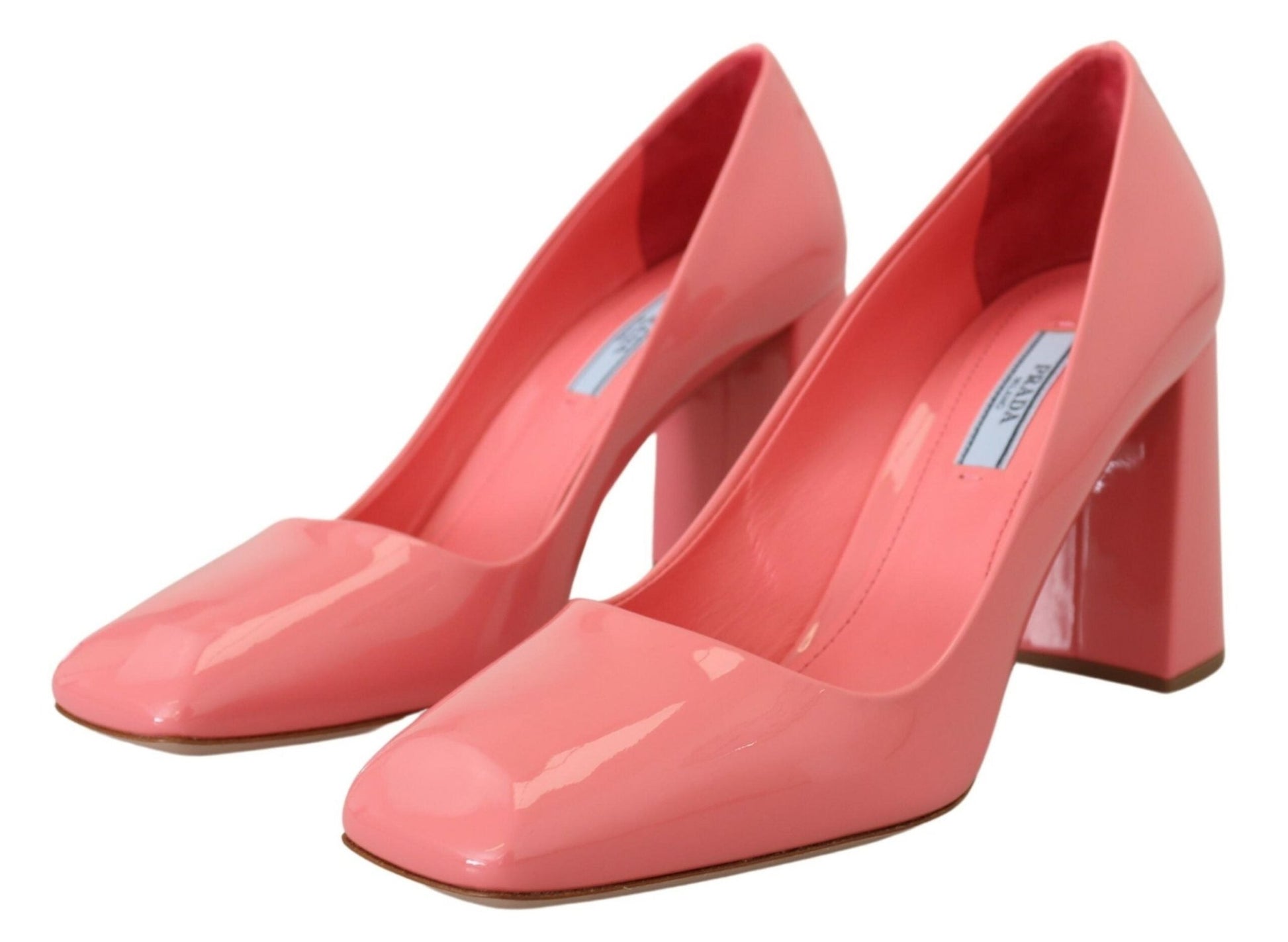 Prada Pink Patent Leather Block Heels Pumps Classic - SMARTMARTNZ
