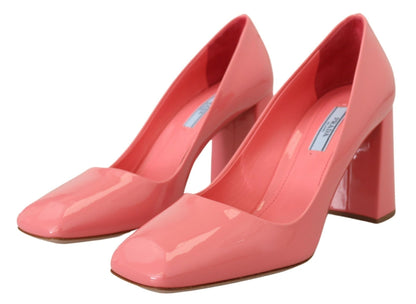 Prada Pink Patent Leather Block Heels Pumps Classic - SMARTMARTNZ
