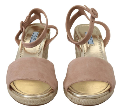 Prada Pink Suede Leather Ankle Strap Sandals - SMARTMARTNZ