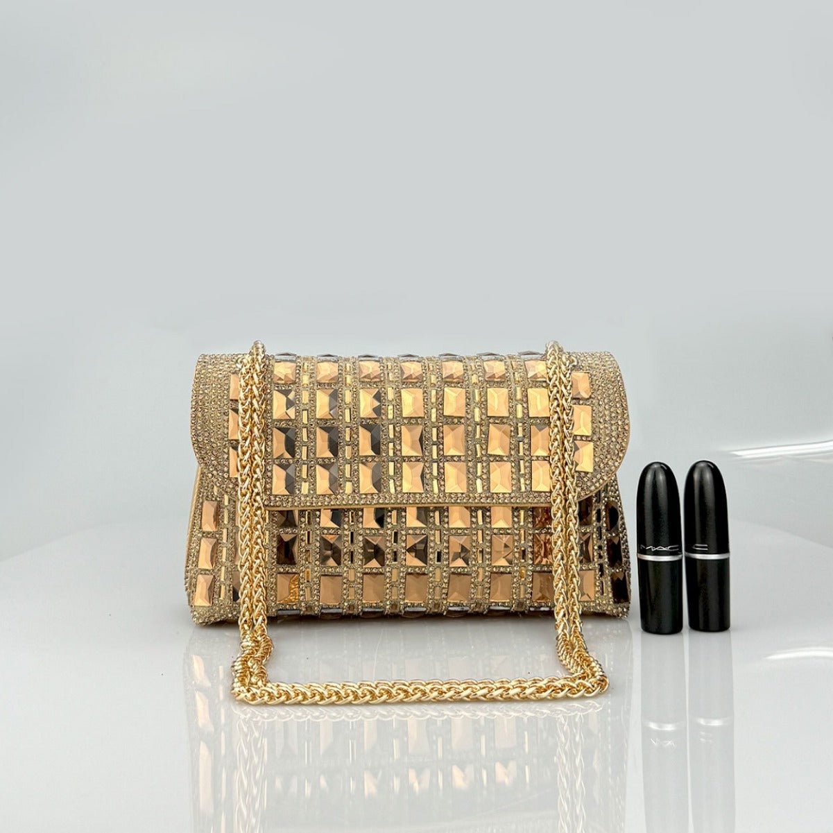 “Rhinestone Glass Clutch with Chain – Elegant & Dazzling” - SMARTMARTNZ