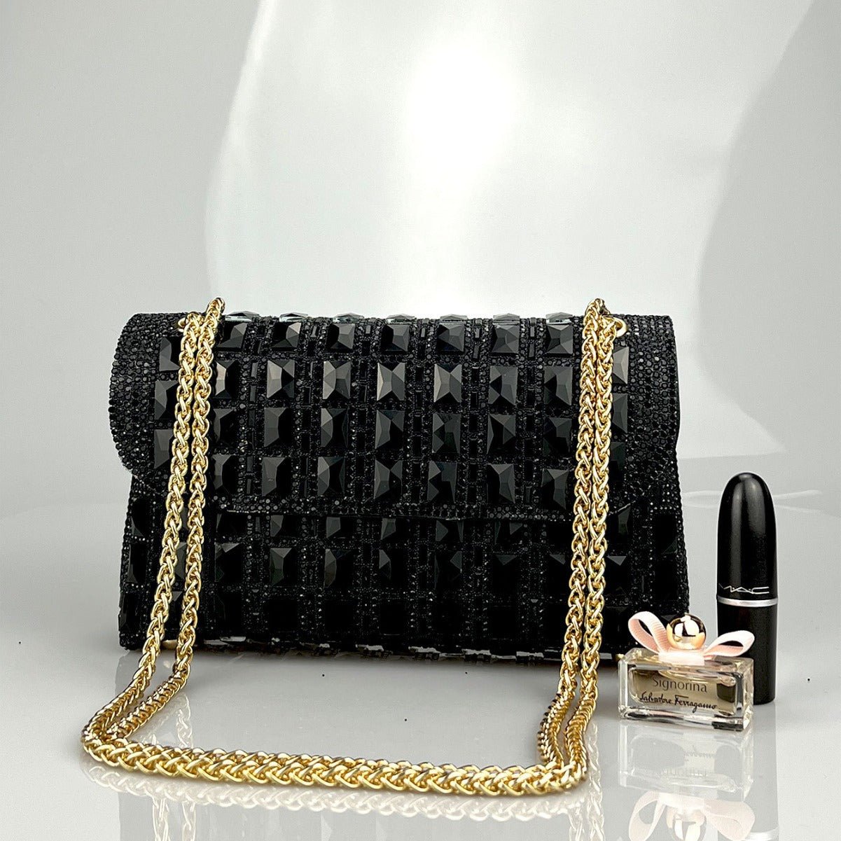 “Rhinestone Glass Clutch with Chain – Elegant & Dazzling” - SMARTMARTNZ