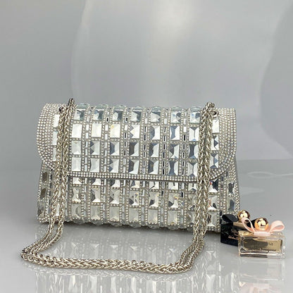 “Rhinestone Glass Clutch with Chain – Elegant & Dazzling” - SMARTMARTNZ