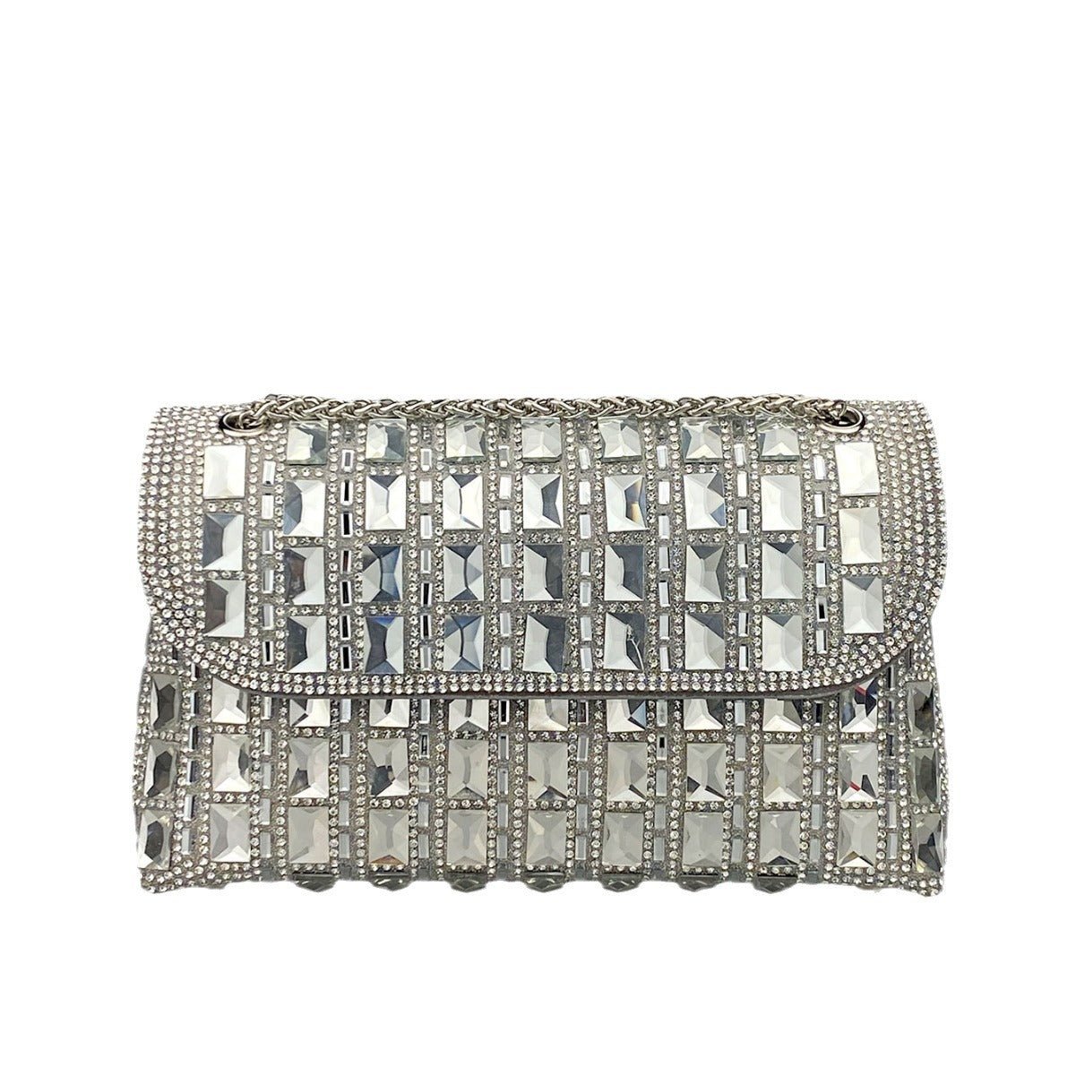 “Rhinestone Glass Clutch with Chain – Elegant & Dazzling” - SMARTMARTNZ
