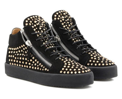 SHOOEGLE Men’s Patchwork Zipper Sneakers with Rhinestones - SMARTMARTNZ