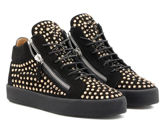 SHOOEGLE Men’s Patchwork Zipper Sneakers with Rhinestones - SMARTMARTNZ