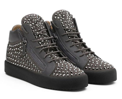 SHOOEGLE Men’s Patchwork Zipper Sneakers with Rhinestones - SMARTMARTNZ