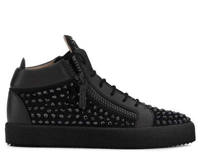 SHOOEGLE Men’s Patchwork Zipper Sneakers with Rhinestones - SMARTMARTNZ