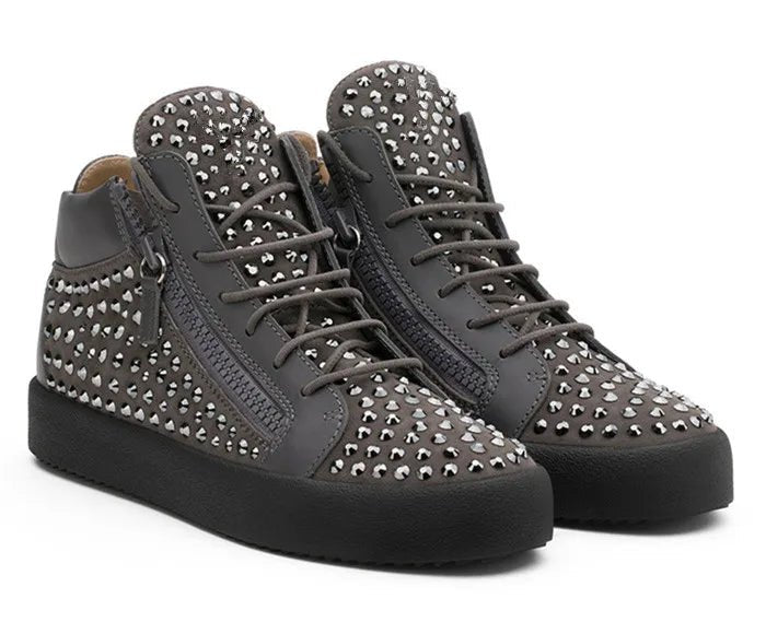 SHOOEGLE Men’s Patchwork Zipper Sneakers with Rhinestones - SMARTMARTNZ