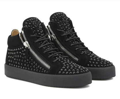 SHOOEGLE Men’s Patchwork Zipper Sneakers with Rhinestones - SMARTMARTNZ
