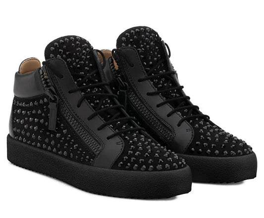 SHOOEGLE Men’s Patchwork Zipper Sneakers with Rhinestones - SMARTMARTNZ