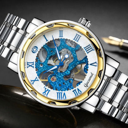 Steel Strip Hollow Gold Manual Mechanical Watch – Skeleton Dial Luxury Timepiece - SMARTMARTNZ