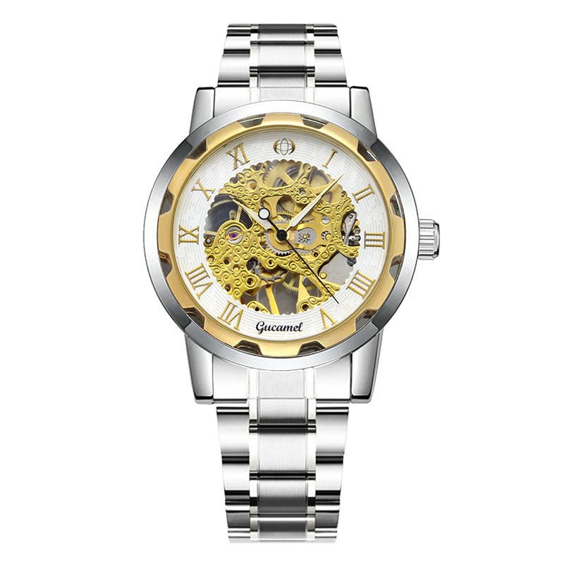 Steel Strip Hollow Gold Manual Mechanical Watch – Skeleton Dial Luxury Timepiece - SMARTMARTNZ
