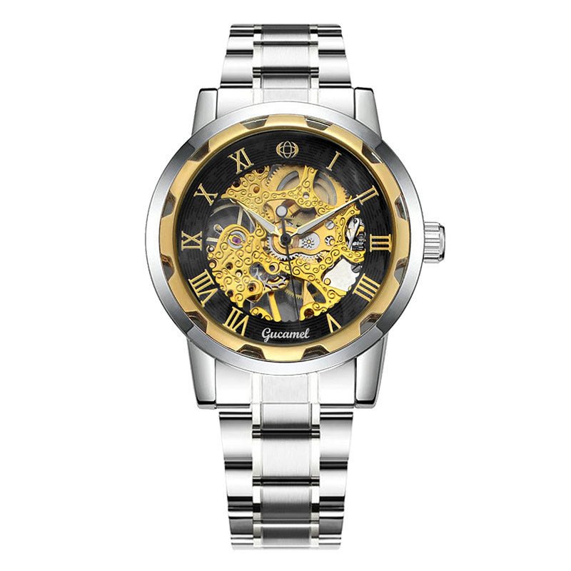 Steel Strip Hollow Gold Manual Mechanical Watch – Skeleton Dial Luxury Timepiece - SMARTMARTNZ