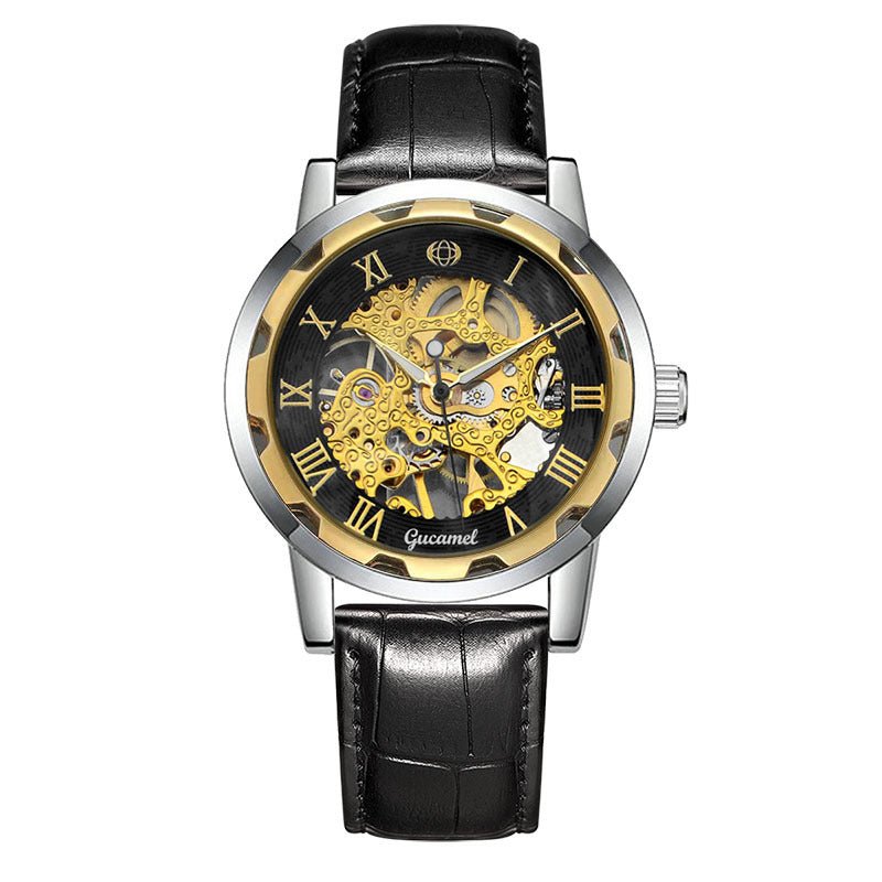 Steel Strip Hollow Gold Manual Mechanical Watch – Skeleton Dial Luxury Timepiece - SMARTMARTNZ