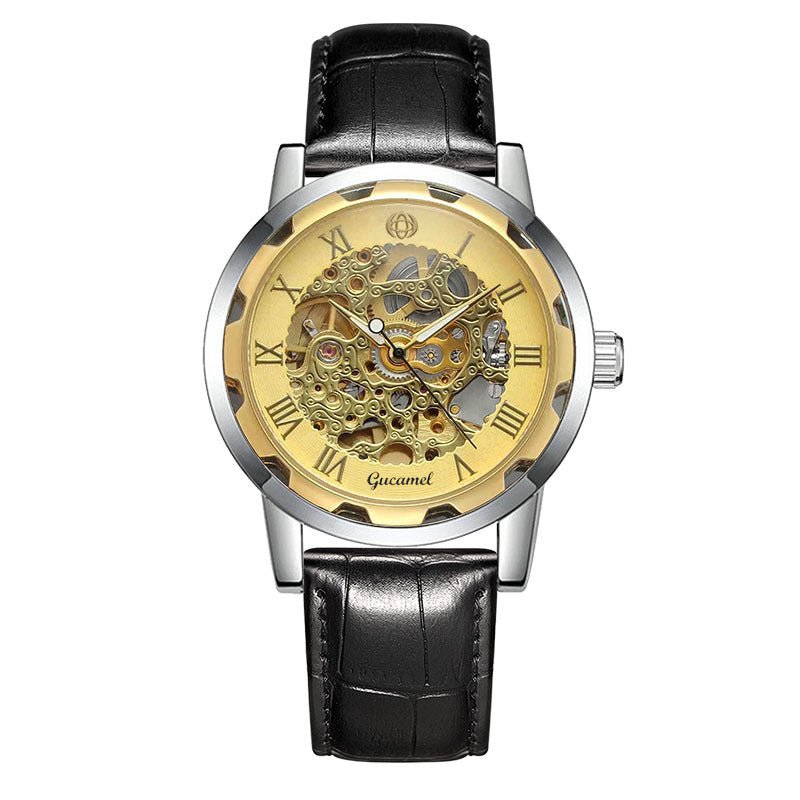 Steel Strip Hollow Gold Manual Mechanical Watch – Skeleton Dial Luxury Timepiece - SMARTMARTNZ