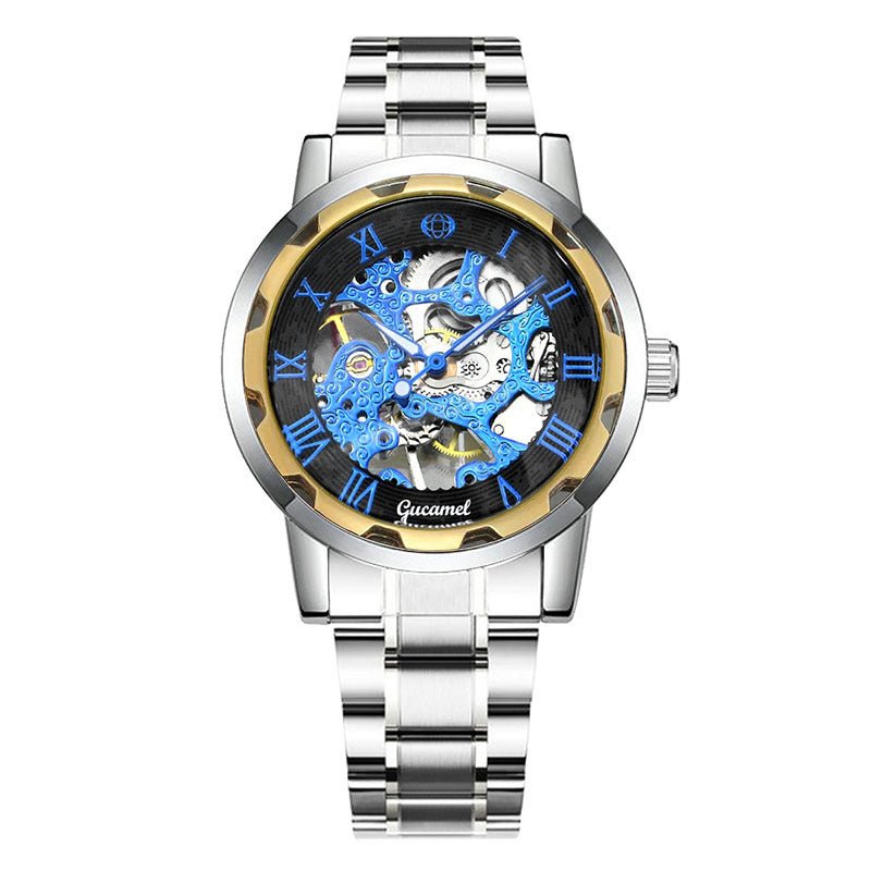 Steel Strip Hollow Gold Manual Mechanical Watch – Skeleton Dial Luxury Timepiece - SMARTMARTNZ