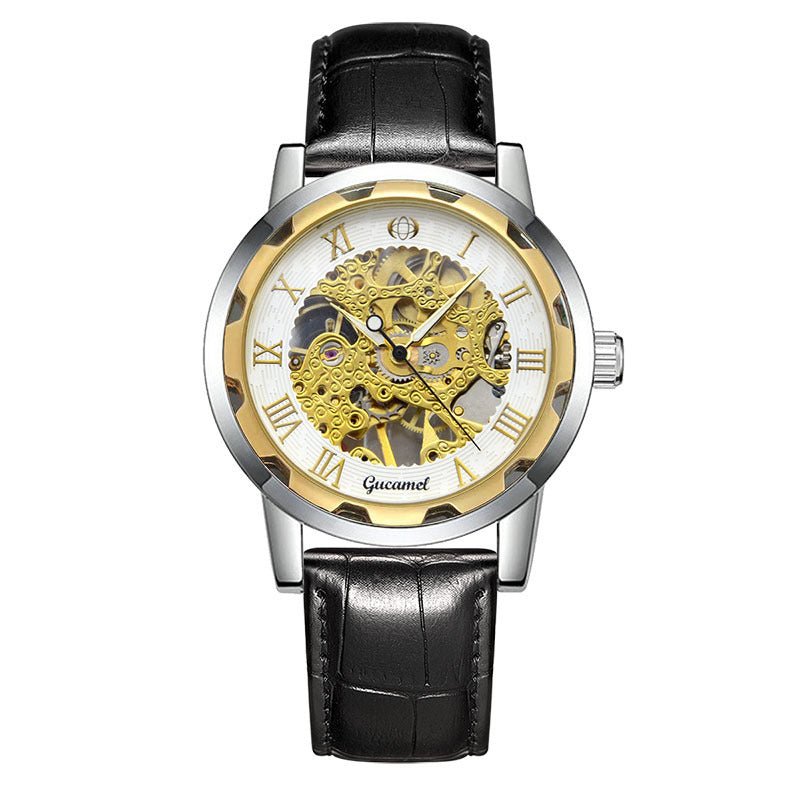 Steel Strip Hollow Gold Manual Mechanical Watch – Skeleton Dial Luxury Timepiece - SMARTMARTNZ