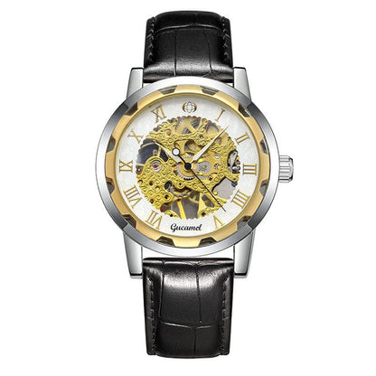 Steel Strip Hollow Gold Manual Mechanical Watch – Skeleton Dial Luxury Timepiece - SMARTMARTNZ
