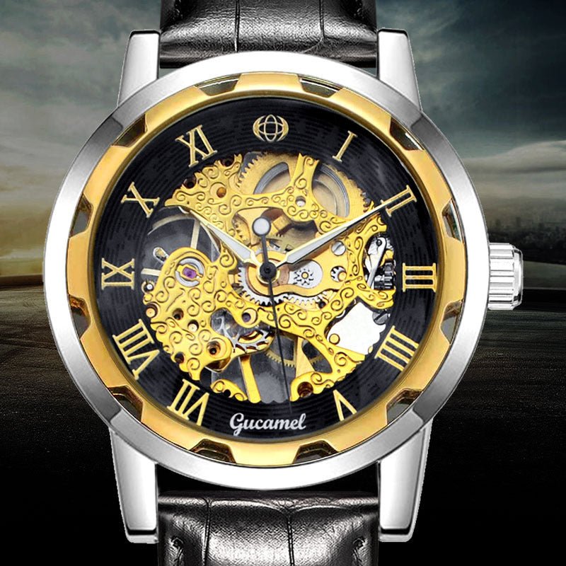 Steel Strip Hollow Gold Manual Mechanical Watch – Skeleton Dial Luxury Timepiece - SMARTMARTNZ