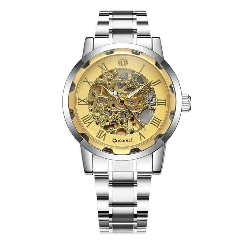 Steel Strip Hollow Gold Manual Mechanical Watch – Skeleton Dial Luxury Timepiece - SMARTMARTNZ