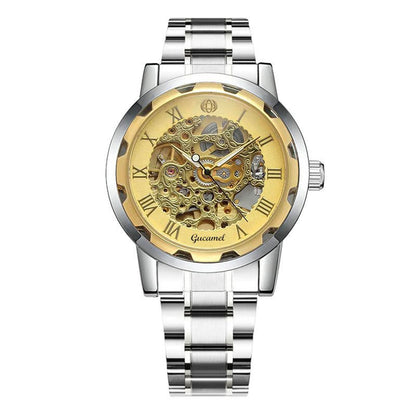 Steel Strip Hollow Gold Manual Mechanical Watch – Skeleton Dial Luxury Timepiece - SMARTMARTNZ