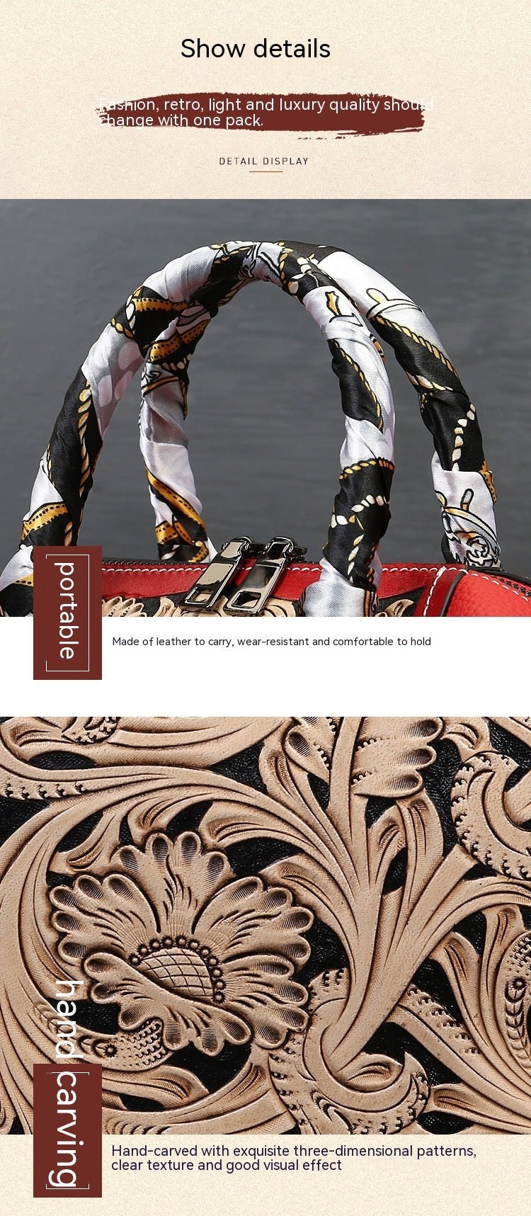 Stylish Textured Cowhide Bag – Hand - Carved Vintage Leather Messenger - SMARTMARTNZ