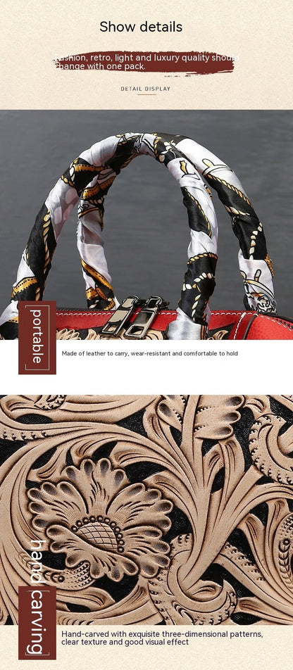 Stylish Textured Cowhide Bag – Hand - Carved Vintage Leather Messenger - SMARTMARTNZ