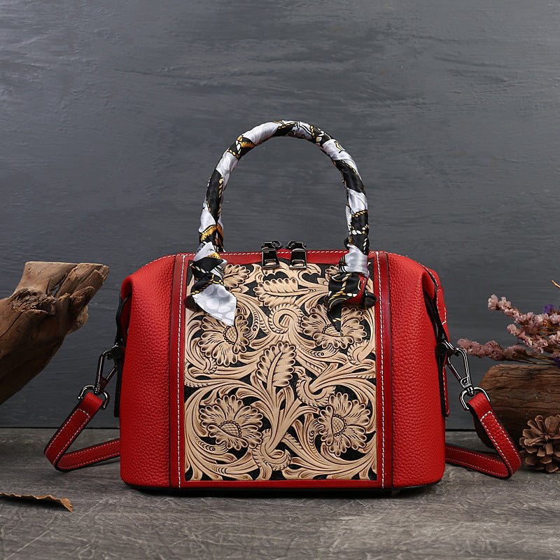 Stylish Textured Cowhide Bag – Hand - Carved Vintage Leather Messenger - SMARTMARTNZ