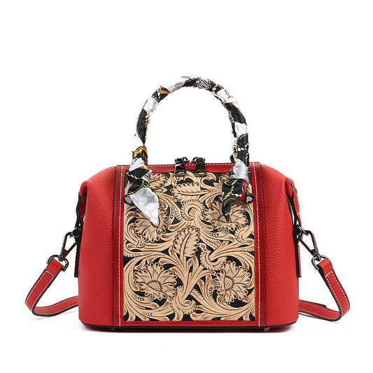 Stylish Textured Cowhide Bag – Hand - Carved Vintage Leather Messenger - SMARTMARTNZ
