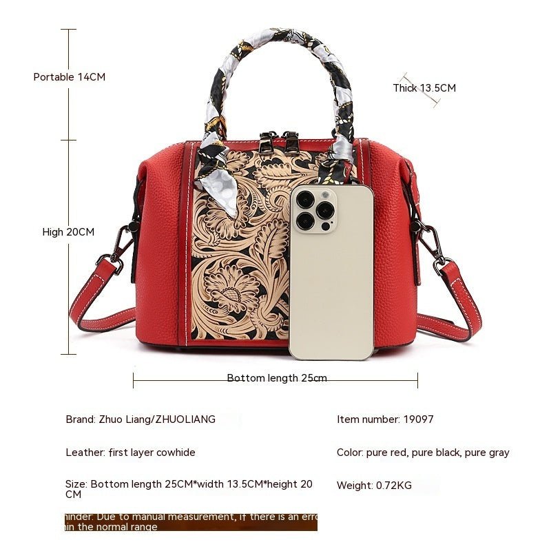 Stylish Textured Cowhide Bag – Hand - Carved Vintage Leather Messenger - SMARTMARTNZ