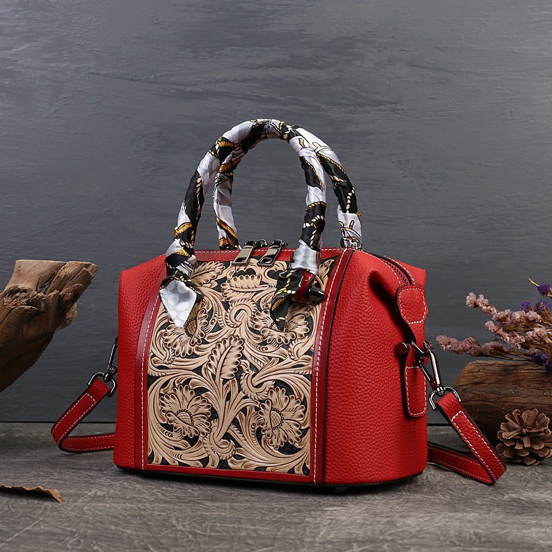 Stylish Textured Cowhide Bag – Hand - Carved Vintage Leather Messenger - SMARTMARTNZ