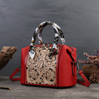 Stylish Textured Cowhide Bag – Hand - Carved Vintage Leather Messenger - SMARTMARTNZ