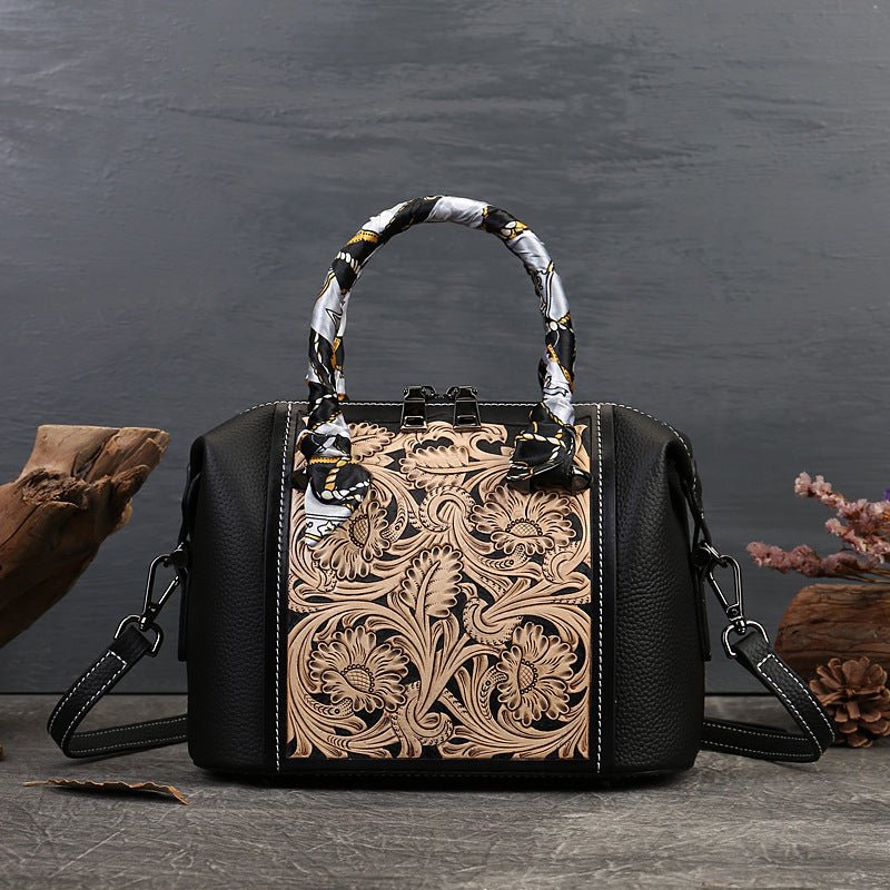 Stylish Textured Cowhide Bag – Hand - Carved Vintage Leather Messenger - SMARTMARTNZ