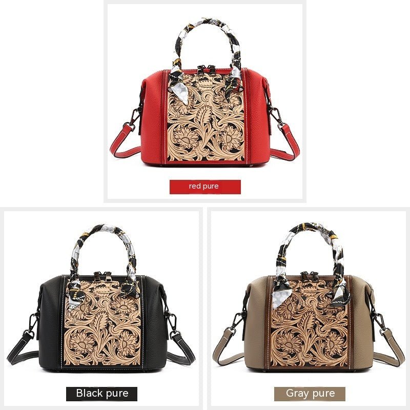 Stylish Textured Cowhide Bag – Hand - Carved Vintage Leather Messenger - SMARTMARTNZ