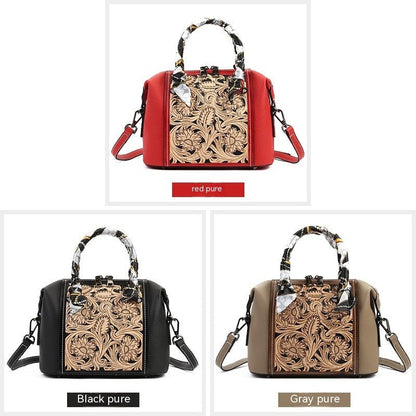 Stylish Textured Cowhide Bag – Hand - Carved Vintage Leather Messenger - SMARTMARTNZ