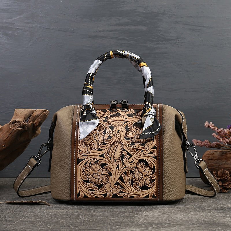 Stylish Textured Cowhide Bag – Hand - Carved Vintage Leather Messenger - SMARTMARTNZ