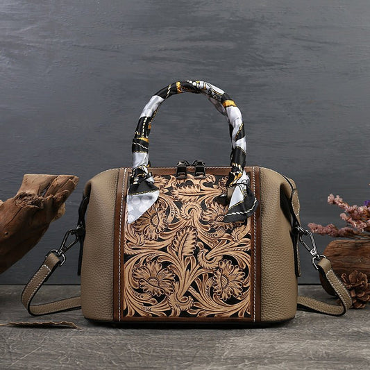 Stylish Textured Cowhide Bag – Hand - Carved Vintage Leather Messenger - SMARTMARTNZ