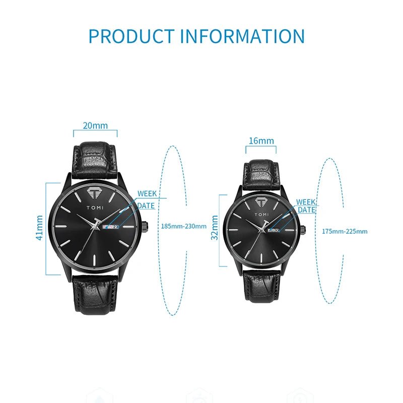 TOMI Minimalist Couple Watch Set – Luxury Circular Quartz Watches with Calendar for Men & Women – Two - Piece Gift Set - SMARTMARTNZ