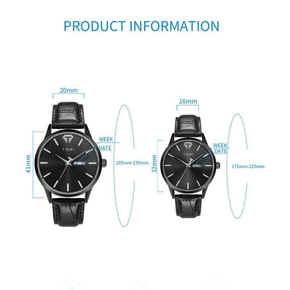 TOMI Minimalist Couple Watch Set – Luxury Circular Quartz Watches with Calendar for Men & Women – Two - Piece Gift Set - SMARTMARTNZ