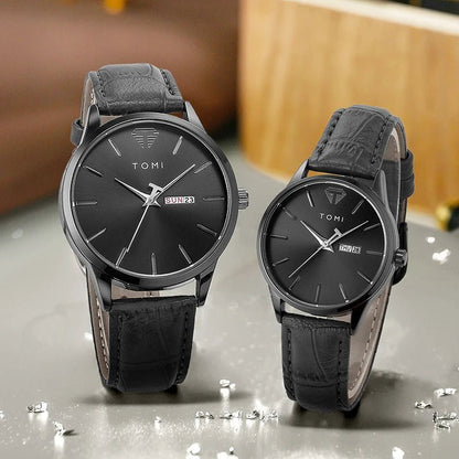 TOMI Minimalist Couple Watch Set – Luxury Circular Quartz Watches with Calendar for Men & Women – Two - Piece Gift Set - SMARTMARTNZ