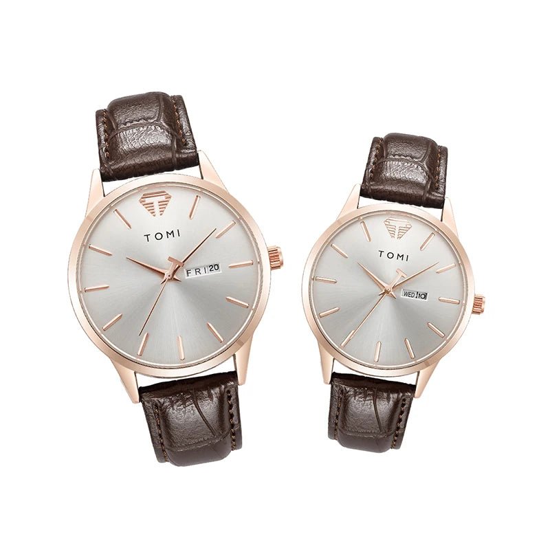 TOMI Minimalist Couple Watch Set – Luxury Circular Quartz Watches with Calendar for Men & Women – Two - Piece Gift Set - SMARTMARTNZ