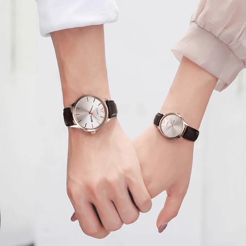 TOMI Minimalist Couple Watch Set – Luxury Circular Quartz Watches with Calendar for Men & Women – Two - Piece Gift Set - SMARTMARTNZ