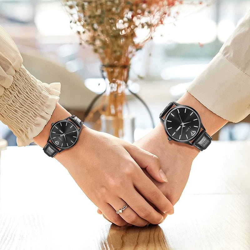 TOMI Minimalist Couple Watch Set – Luxury Circular Quartz Watches with Calendar for Men & Women – Two - Piece Gift Set - SMARTMARTNZ