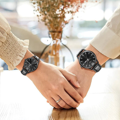 TOMI Minimalist Couple Watch Set – Luxury Circular Quartz Watches with Calendar for Men & Women – Two - Piece Gift Set - SMARTMARTNZ